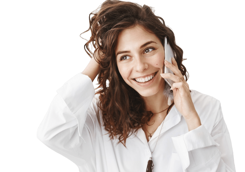 happy elegant woman talking phone smiling 1
