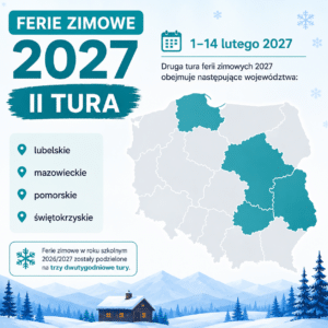 Ferie zimowe 2027 - II tura - podział na województwa
