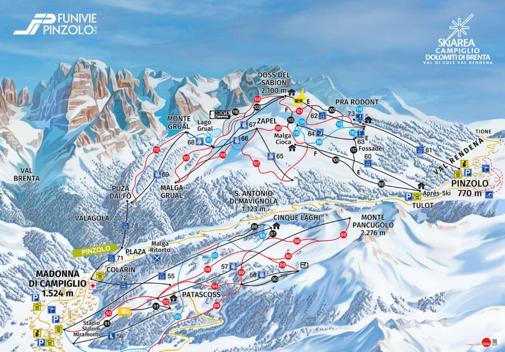 Carlone - Pinzolo - Madonna - trasy